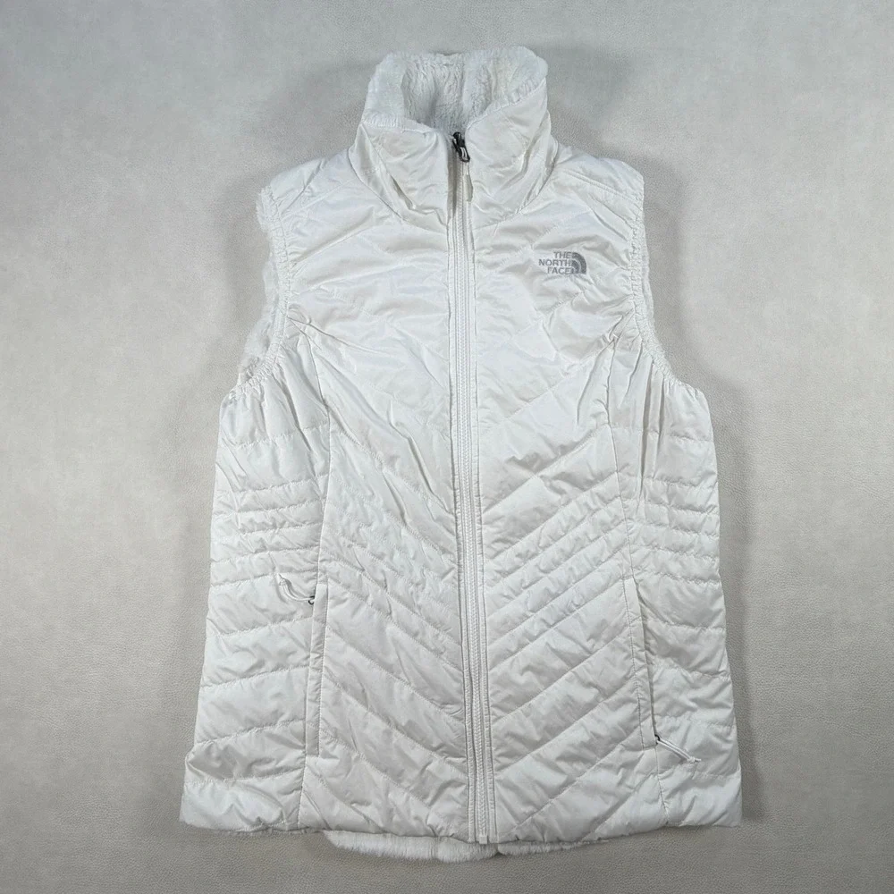 The North Face Womens Large Mossbud Swirl Reversible Vest White Quilted Fleece
